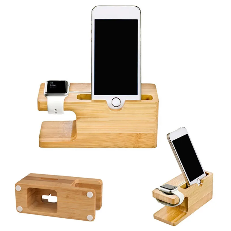 Bamboo Phone Holder Stand cellphone charger holder Cell Phone Holder Charger Dock With Watch Holder Desk Charging Station Stand For Apple Watch For iPhone Bracket (6)