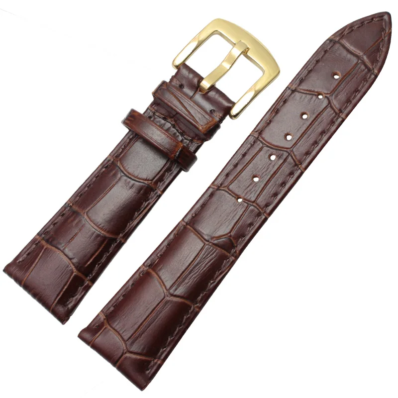 Premium Genuine Leather Watchband for Men - Soft Black & Brown Strap with Steel Needle Buckle