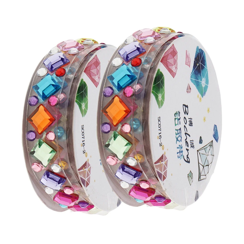 2 Roll Multi Shapes and Colors Rhinestones Stickers Tape Mobile Phone PC Car Art DIY Bling Self Adhesive Scrapbooking Stickers 