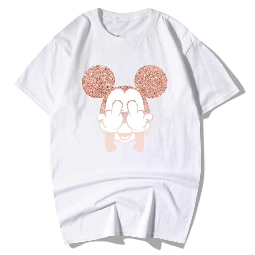 BIQUINI Роза Микки Минни летние футболки с принтом Футболка Гуфи женские Топы повседневные Kawaii смешная собака мышь одежда для пар - Цвет: 4785