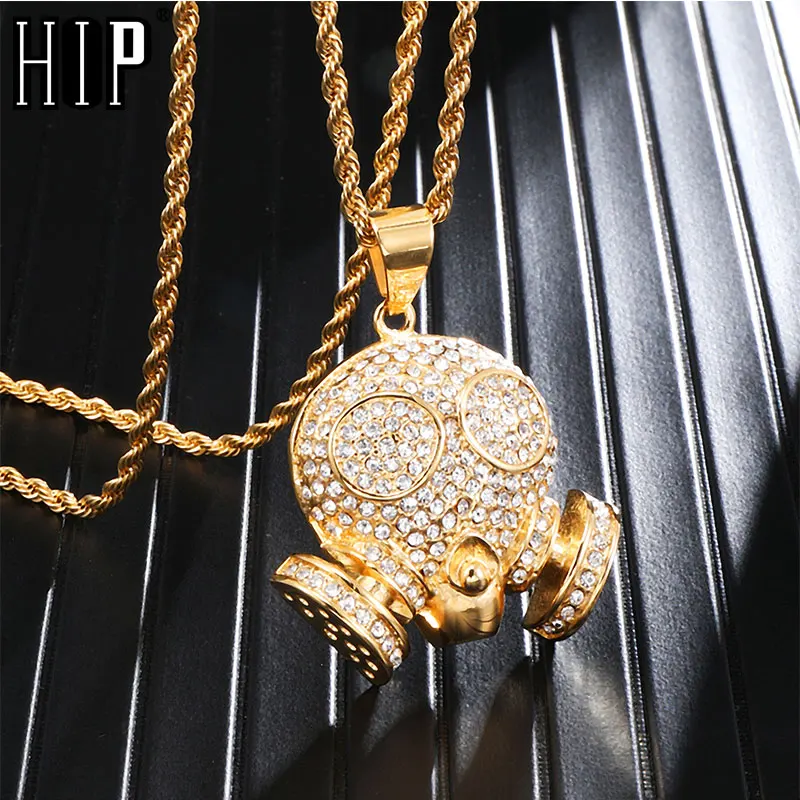 

HIP Hop Skull Titanium Stainless Steel Iced Out Bling Full Micro Pave Rhinestone Skeleton Pendant & Necklace for Men Jewelry