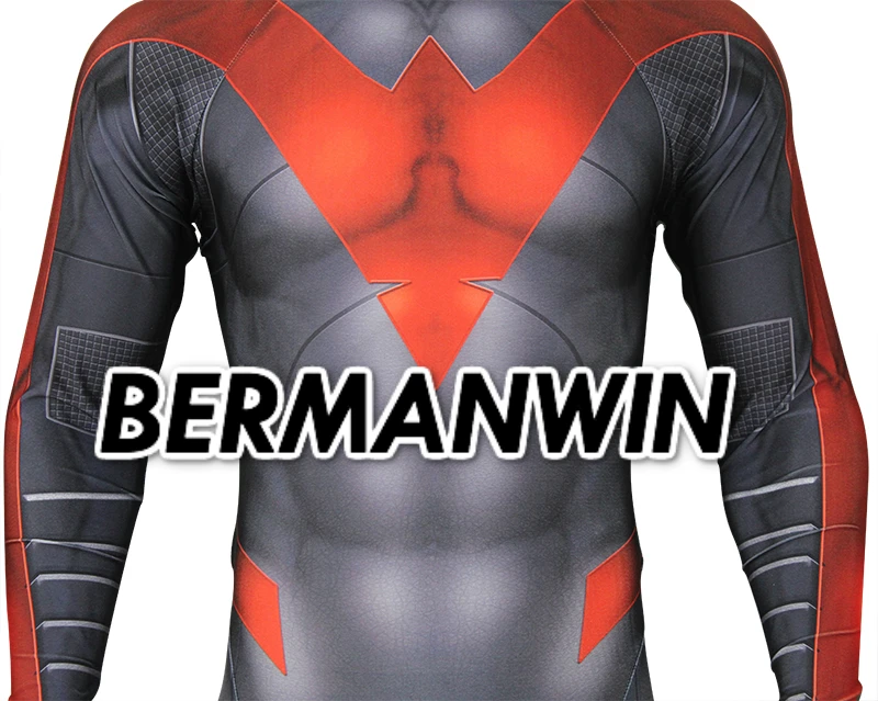 BERMANWIN высокое качество 3D принт Nightwing костюм Batman Arkham City взрослых Для мужчин супергероя Косплэй Зентаи комбинезон ночь крыла костюм
