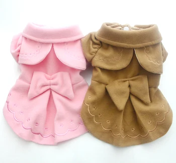 

Pet Dog Woolen Wind Coat Jacket Bow Design Cat Puppy Princess Spring Autumn Clothes Apperal
