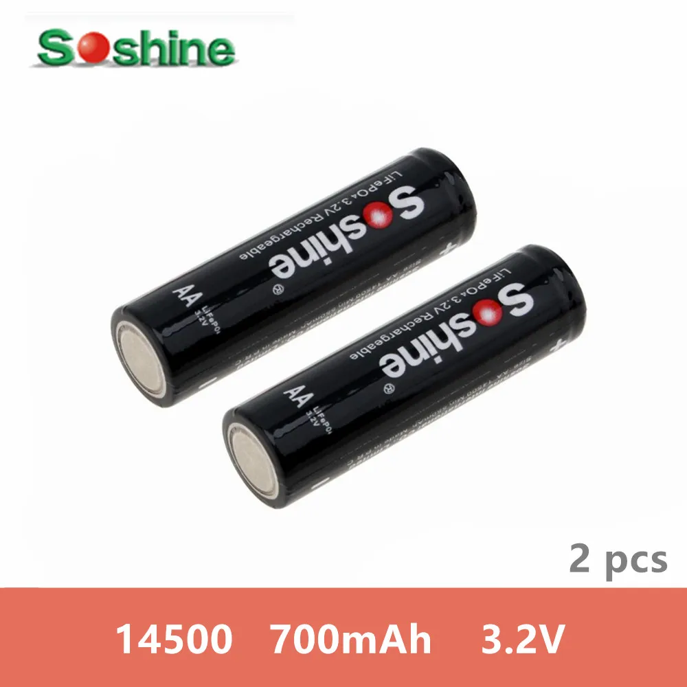 2 шт Оригинальный SOSHINE Lifepo4 AA/14500 аккумулятор 700 mAh 3 V аккумуляторные батареи с