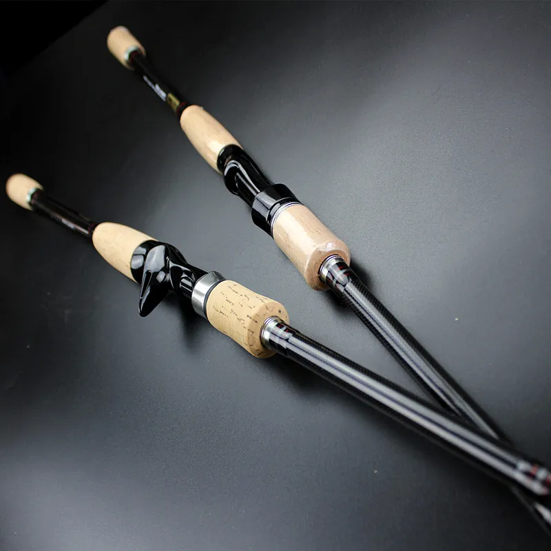 2 tips 4 sections striped bass perch fishing rod,high carbon baitcasting spinning fish pole, wood grips hard 2.1m 2.4m