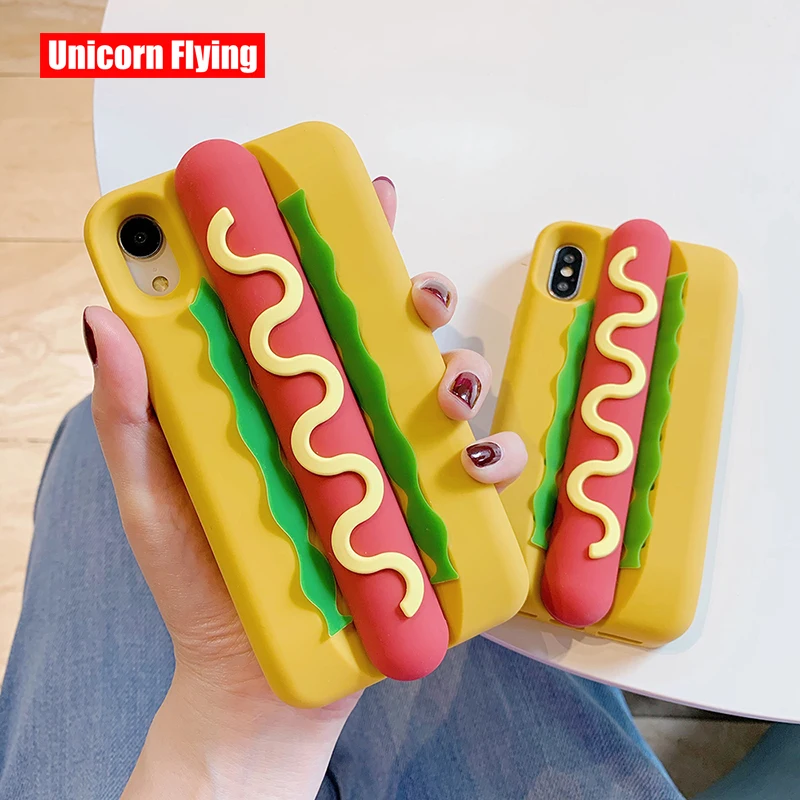 

LinXiang Anti-Knock Simulation 3D Lifelike Hot Dog Silicone Soft Phone Case Back Cover For iphone 6 6s 7 8 Plus X XS Max XR