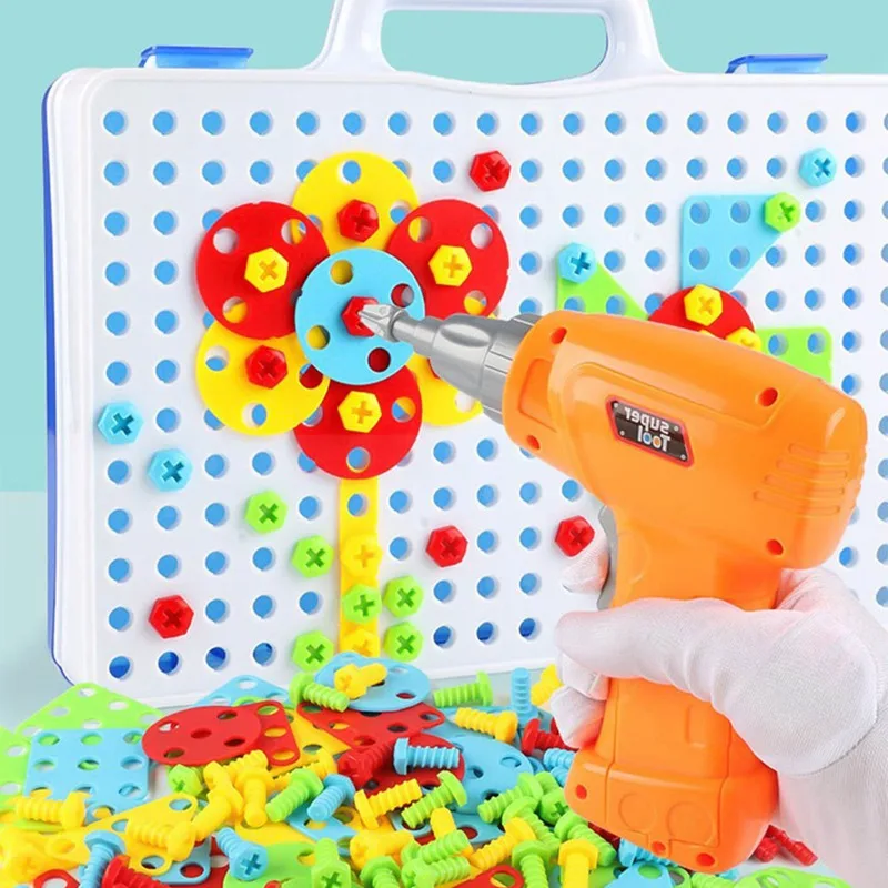 

Children Toys Drill Puzzle Educational Toys DIY Screw Group Toys KidsTool Kit Plastic Boy Jigsaw Mosaic Design Building Toy