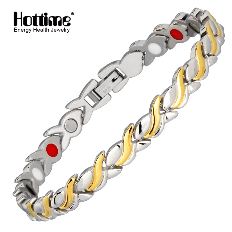 

Hottime Link Chain Magnetic Bracelets for Women Chain Stainless Steel Bracelet Women Health Energy Charm Bracelets Bangles