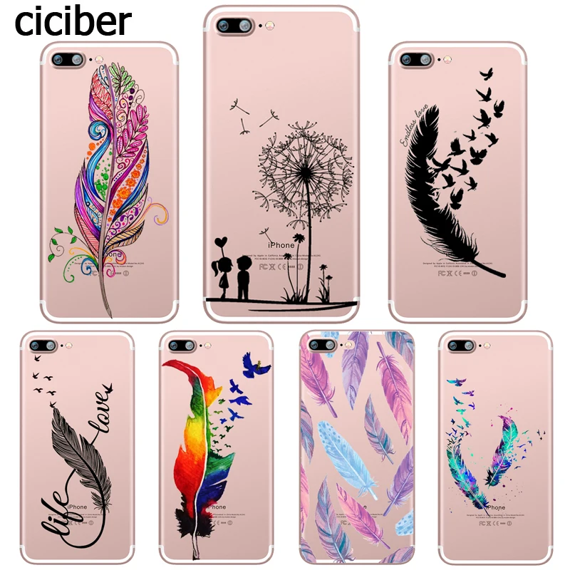

ciciber Colorful Feather Phone Cases for iPhone 11 Pro Max Cover For iPhone XR 8 7 6 6S Plus X XS Max 5S SE Soft TPU Shell Coque