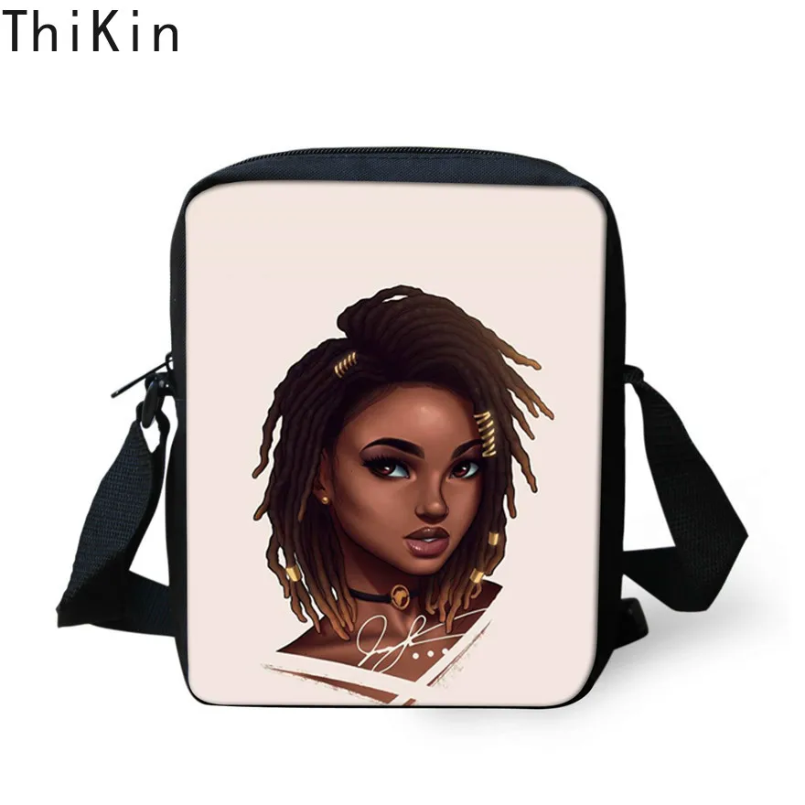

THIKIN Black Art African Girls Print Small Messenger Bags for Women Fashion Shoulder Crossbody Bag Ladies Handbags Kids Book Bag