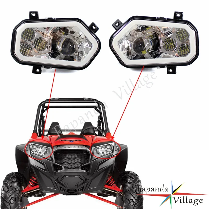 

1 Pair Black Chrome Left and Right LED UTV Headlight for Polaris Sportsman RZR 4 XP 800 900 EFI