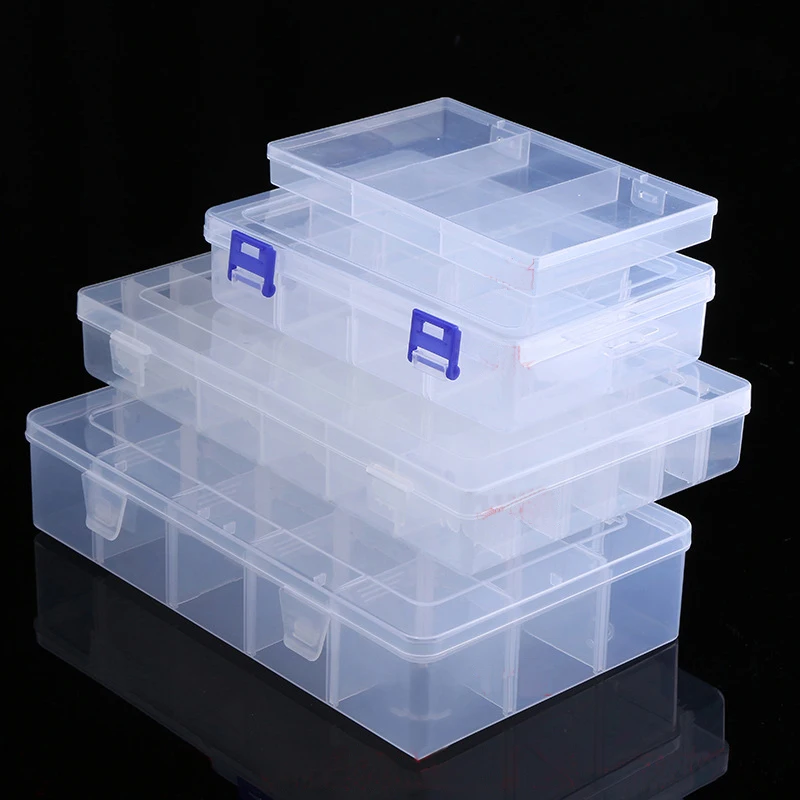 Caja de almacenamiento de plástico transparente ajustable para caja de herramientas de joyería de componente pequeño Terminal organizador de pastillas de cuentas para uñas