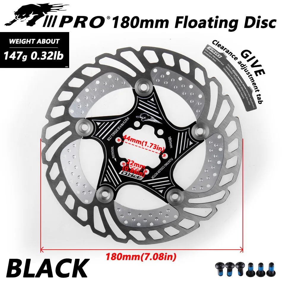 IIIPRO 1 шт. MTB/дорожный велосипед велосипедный дисковый тормоз охлаждения плавающий ротор 140/160/180/203 мм горный велосипед 6 болтов рассеивания тепла ротора - Цвет: 180mm black