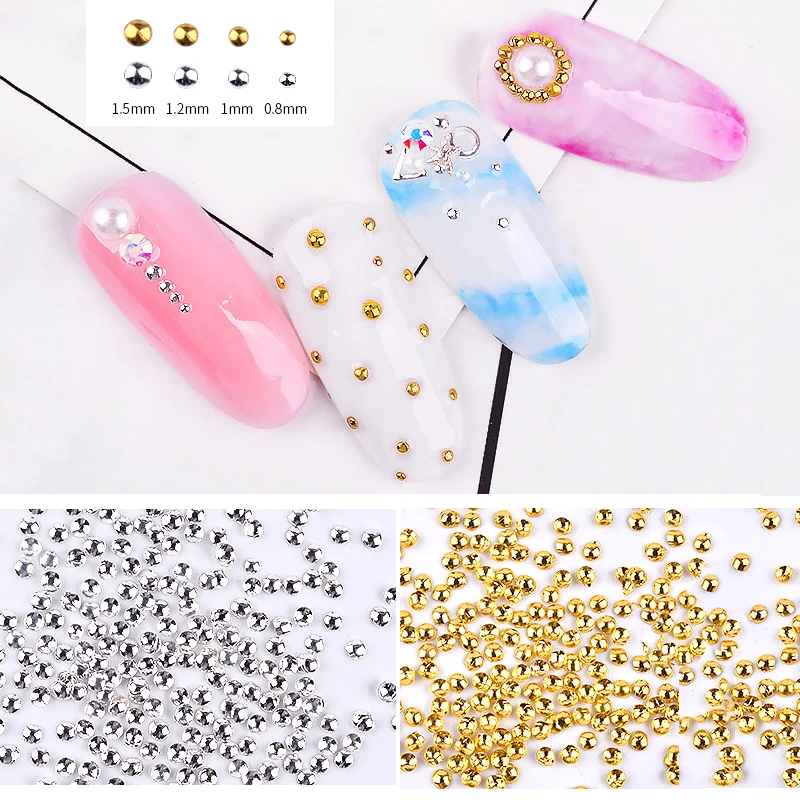 

1 Pack Mini Metal Semicircle Nail Rivets Gold Silver 0.8mm/1mm/1.2mm/1.5mm 3D Charm Nail Art Decoration DIY Manicure Accessories