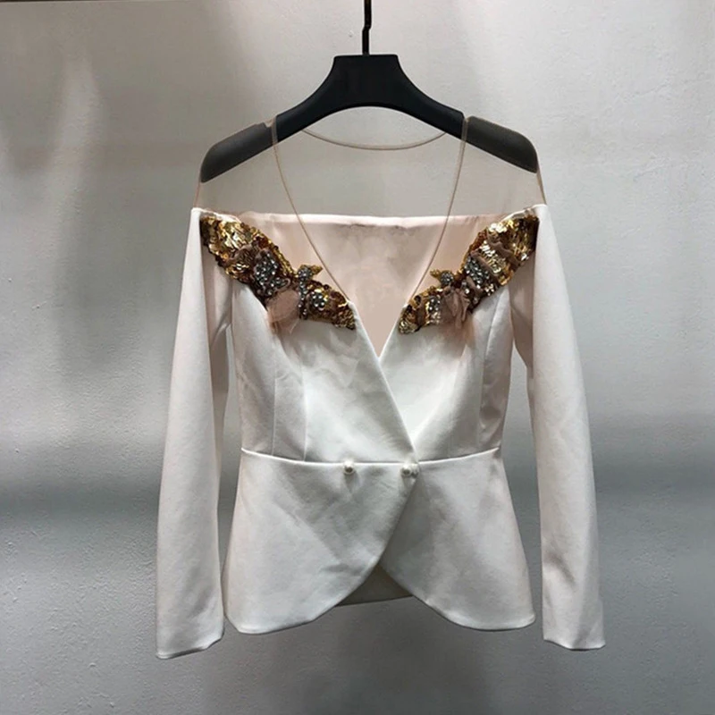 HIGH STREET новейшая мода 2019 Дизайнер Блейзер Женская Марля лоскутное блестками бисер
