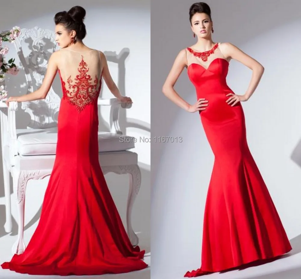 Unique Fashion 2015 Sparkly Beading Prom Dresses Sexy Red Satin See ...