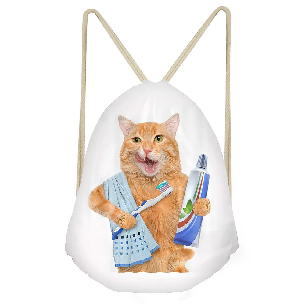 ThiKin Funny Brushing Sushi Cat Kitten Print Woman Children Drawstrings Bags Casual Large Storage Backpacks Kids