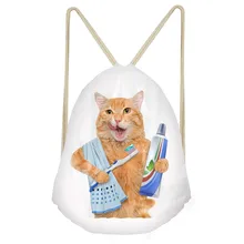ThiKin Funny Brushing/Sushi Cat/Kitten Print Woman Children Drawstrings Bags Casual Large Storage Backpacks Kids Bookbags