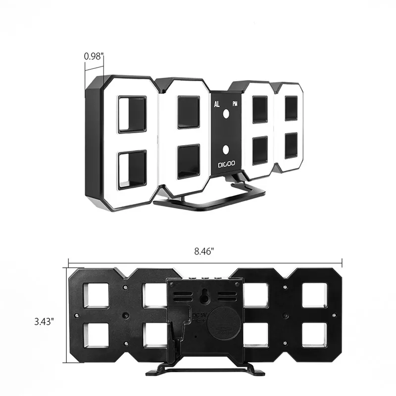 Digoo DC-K3, 8 дюймов, многофункциональный, большой, 3D светодиодный, цифровые настенные часы, будильник с функцией повтора, 12/24 часовой дисплей, безопасность