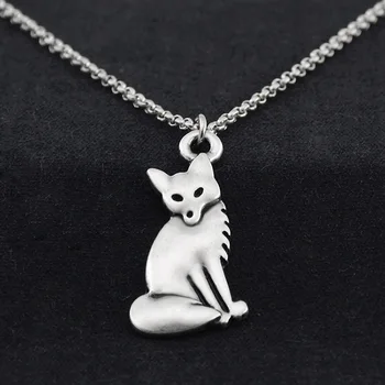 

Vintage Silver Color Stainless Steel Sitting Fairy Fox Pendant Animal Necklace Best Gifts Kpop Necklaces For Women Men Jewelry