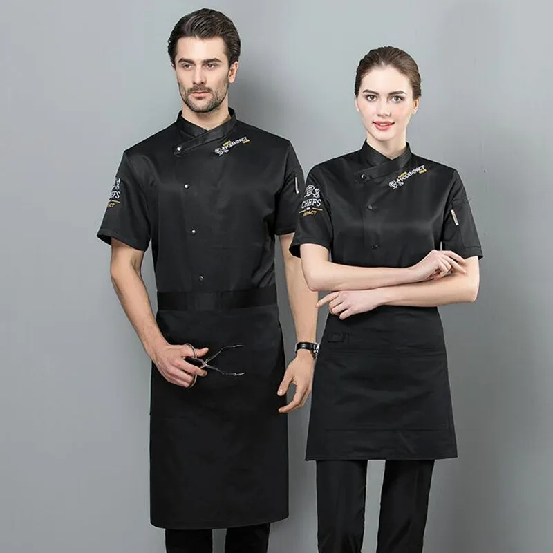 

Chef's Overalls Short Sleeves Men Kitchen Plus Size Breathable Baking Cake Uniform Restaurant Hotel Women Top Work Clothes H2084