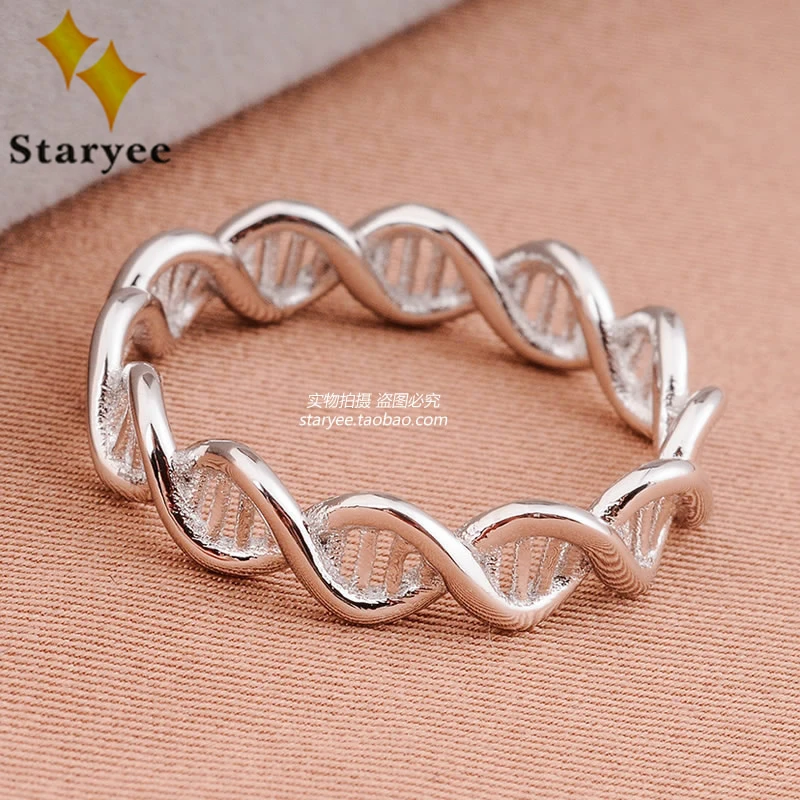 

STARYEE 18K Solid White Gold DNA Double Helix Structure Infinity Ring Band Chemistry Molecule Biology Science Lover Jewelry