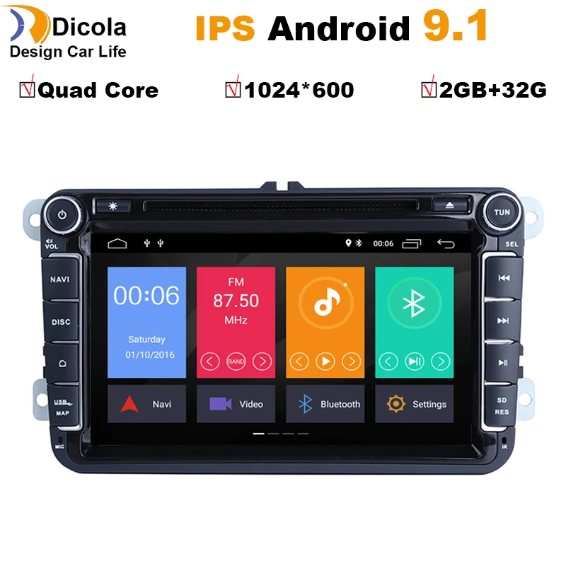 Best 8" IPS 2Din Android 9.1 Quad Core 32GB ROM Car DVD for VW Passat CC Polo GOLF 5 6 Touran EOS T5 Sharan Jetta Tiguan GPS Radio bt 0