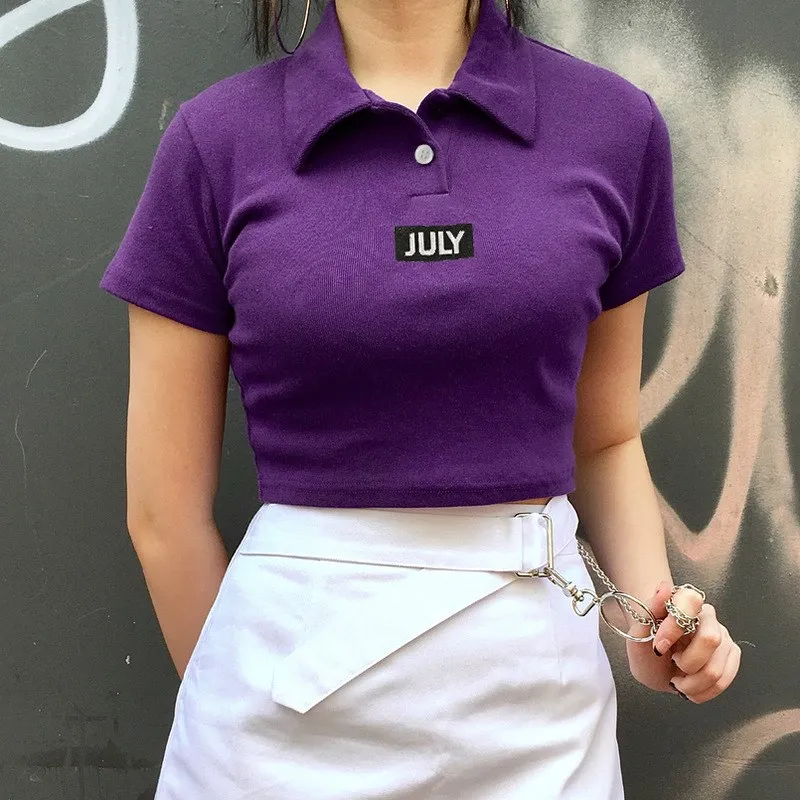 New 2018 Summer Women Solid Short Polo Shirt Slim Short Sleeve Polo Shirt Casual Letters Print Shirts Clothing Tops