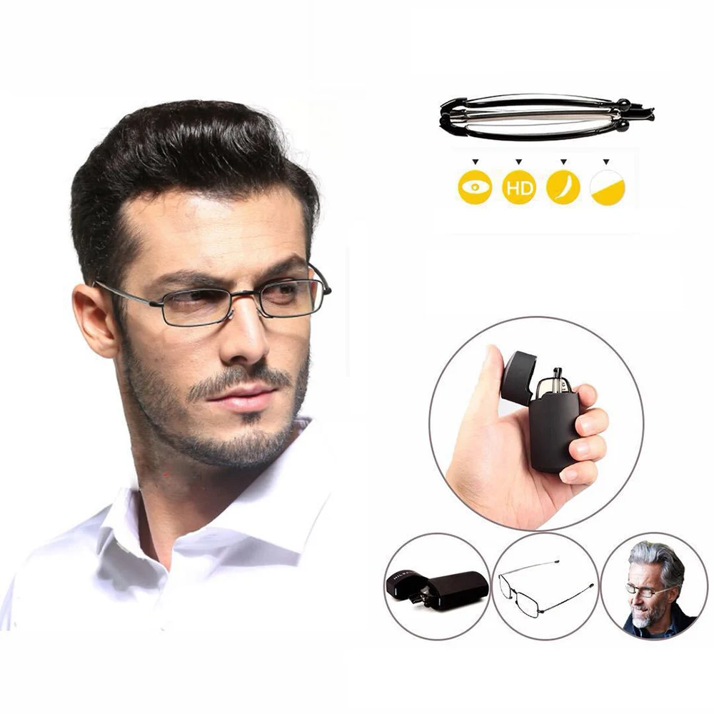 VIVIBEE Mini tamaño plegable hombres gafas de lectura cuadradas 150 titanio Metal marco Rectangular plegable mujeres pequeñas + 2 + 1,5 gafas