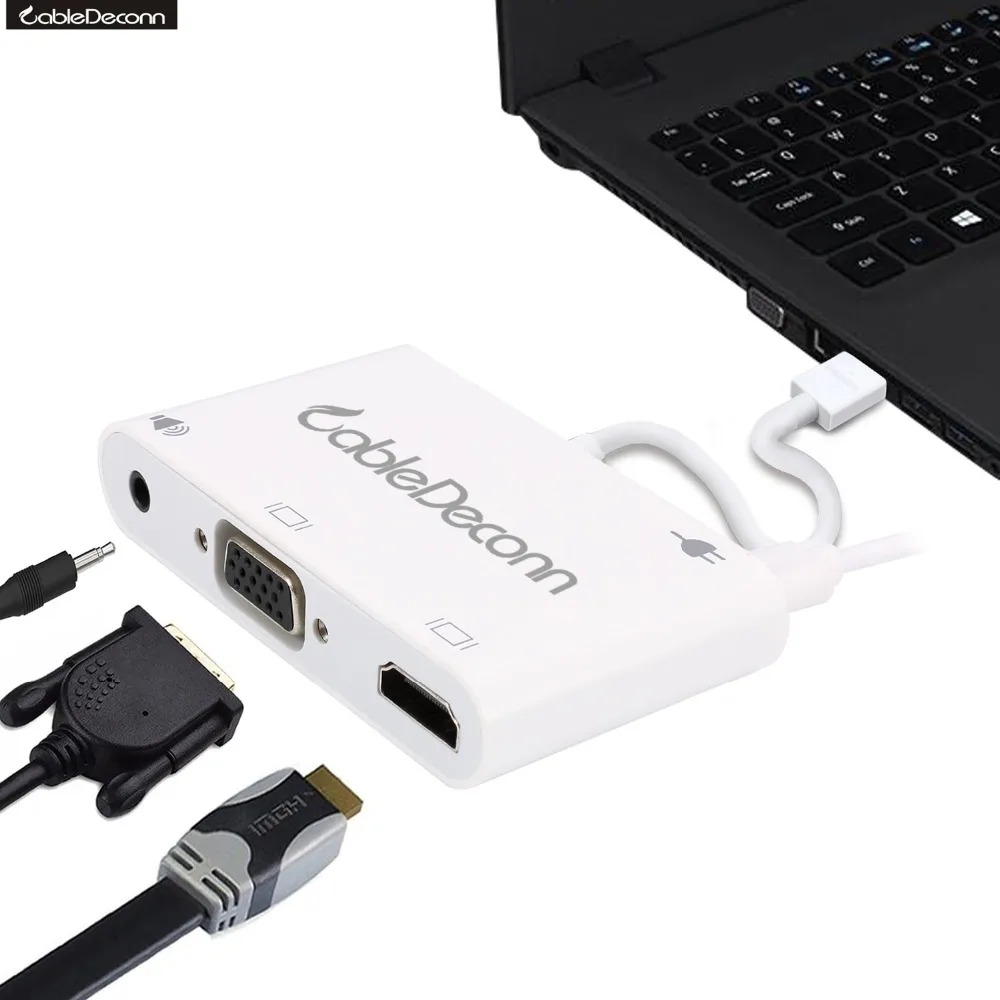 CableDeconn 3in1 All in One HDMI to HDMI VGA Audio Converter Adapter Cable for Laptop Video Card Computers 2018 Hot Products