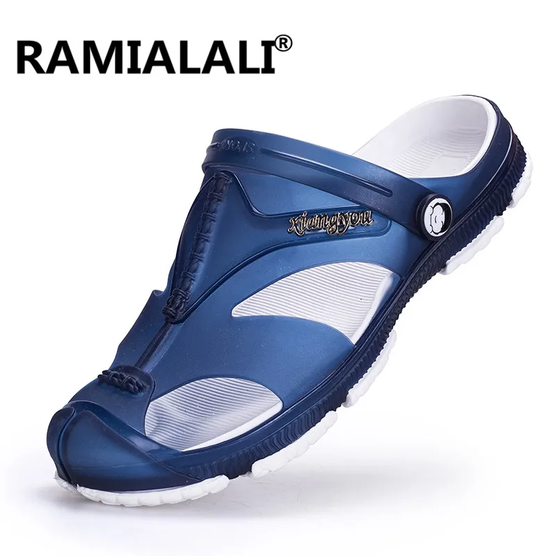 Ramialali Men Jelly Sandals Flat Heel Slippers Breathable Hole Non-slip Shoes Wading Water Sneakers Beach High Quality Aqua Shoe