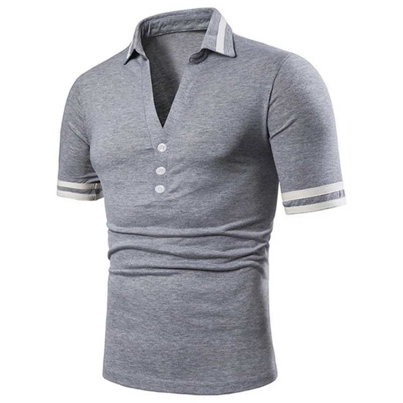 

MJARTORIA Casual Button Mens Polo Shirts Short Sleeve V Neck Basic Lapel Male Shirt Plus Size S-2XL Jerseys Male Polo Shirts