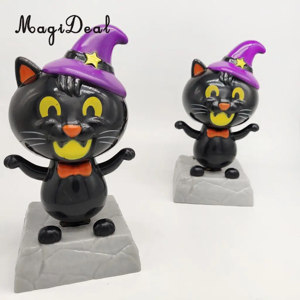 Adorable Dancing Cat with Witch Hat Statue Figure, Plastic Bobbleheads Doll, Home Office Car Dashboard Ornament