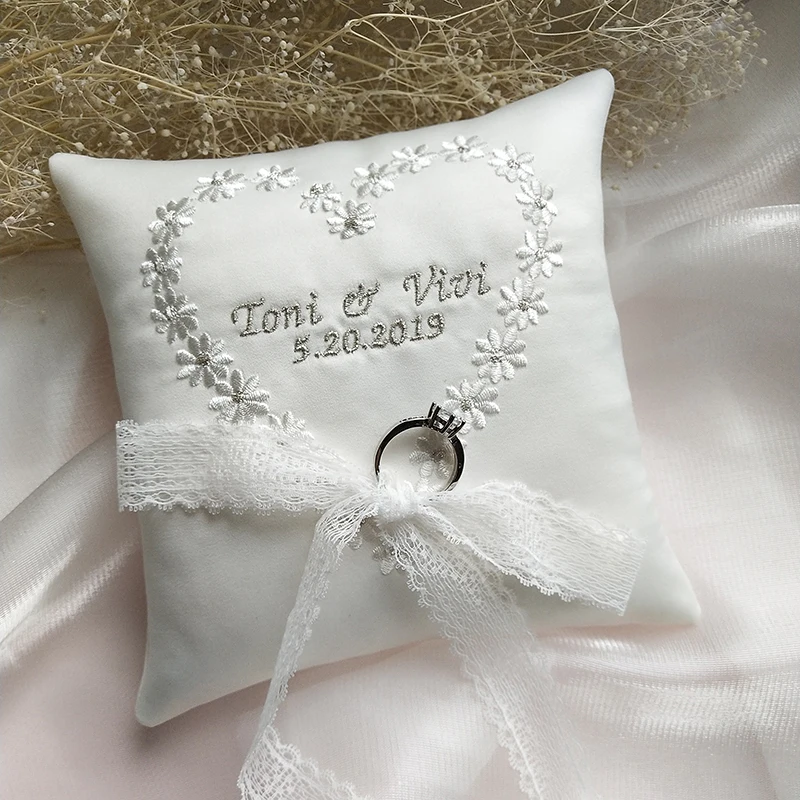 Embroidered wedding best sale pillows