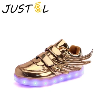 

JUSTSL Spring Autumn children's LED shoes boys girls wings style USB rechargeable kids glowing fashion sneakers size25-37