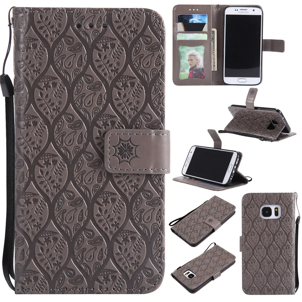 

3D Embossed Rattan Flowers Flip Case For Samsung Galaxy S7 PU Leather Silicone Luxury Wallet Holster Cover For Samsung S7 S 7