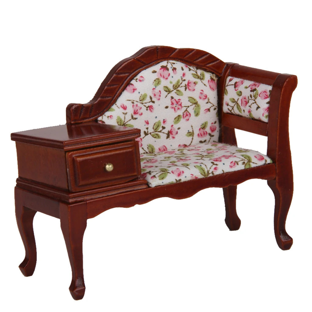 1/12 Wooden Dolls House Furniture Dollhouse Miniature Telephone Chair Seat