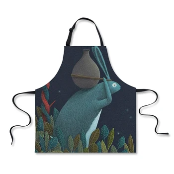 

FORUDESIGNS Illustration Print Women Chef Sleeveless Apron Gardener Waterproof Funny Apron Restaurant Waiter Protect Cloth Apron