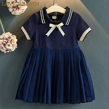 Красивые платья для девочек DD& MM г. Новая летняя детская одежда плиссированное платье в полоску с золотым бантом для девочек в духе колледжа