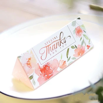 

50pcs Charming watercolor pink floral Flower Candy Boxes Wedding Favors chocolate sweet gift Box special thanks for guest