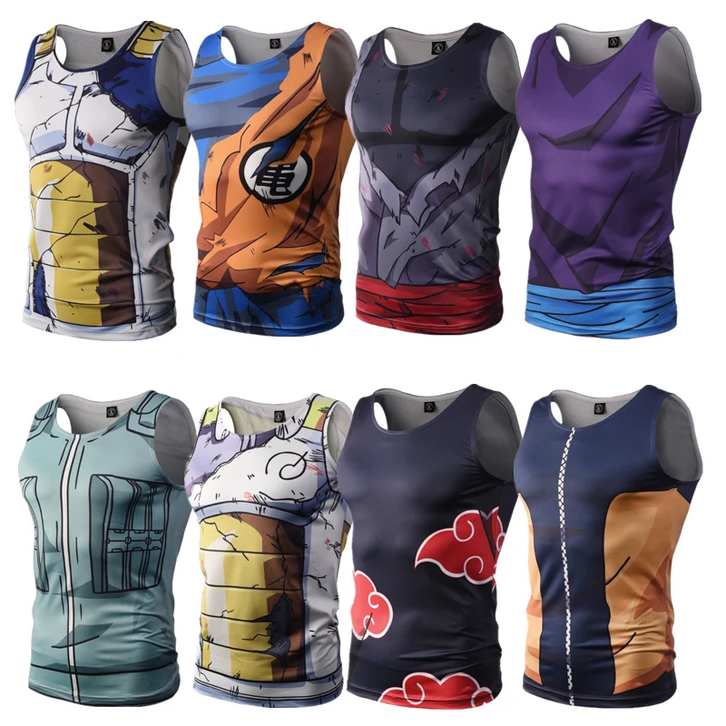 

2017 Summer Style Mens Tank Tops 3D Print Anime Dragon Ball Super Saiyan Naruto Bodybuilding Vest Sleeveless Tops Slim Fitness