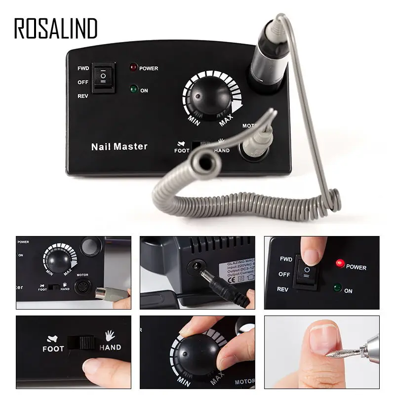 Электрическая дрель ROSALIND для маникюра, оборудование для дизайна ногтей, пилочка для ногтей, сверла с европейской вилкой для дизайна ногтей, аппарат для маникюра - Цвет: N4004