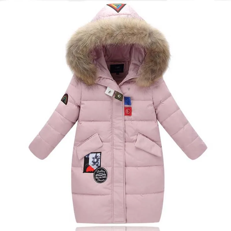 

Fur collar Children's White Duck Down Jackets High quality parkas Girls long Down Coat Casual Thicken Down Outwear for 5-12Years