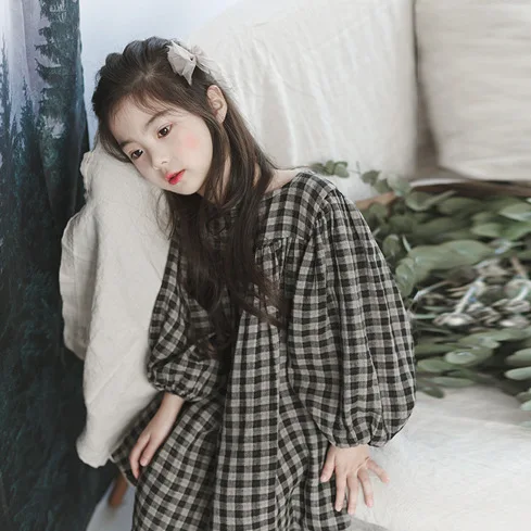 

Girls Autumn Dress 2018 New Spring Style Brand Kids Dress Plaid Printed Casual Dress Clothes 4-15Y Baby Striped Clothing Dress