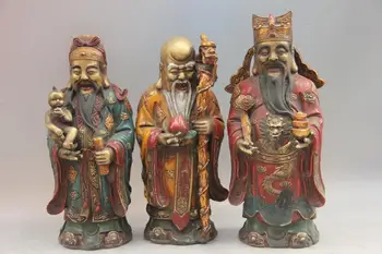 

Tibetan Old Copper Color Painted Fukurokuju Stars Three Lucky Men God Buddha Set Discount 55%