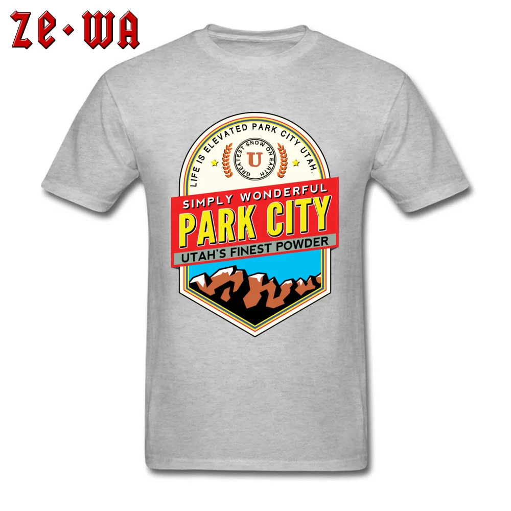 3D Printed 100% Cotton Men Short Sleeve T Shirt Custom Summer Fall T-Shirt comfortable T Shirt Coupons Round Neck PARK CITY UTAH SKIING MOUNTAINS SKI SNOWBOARD grey