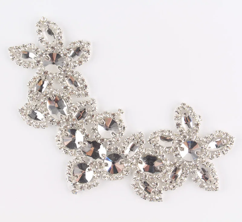 (1pcs/lot) 16.5cm Silver Base Bling Crystal Rhinestone Appliques Patch