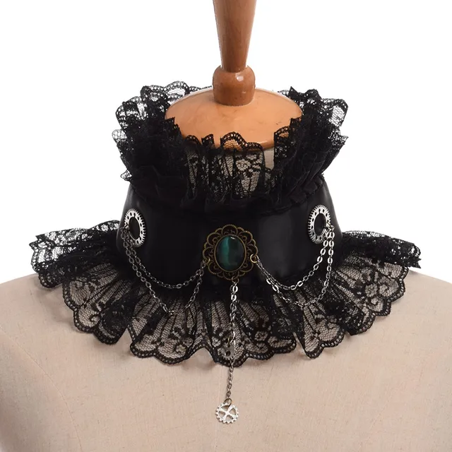 Cosplay Gem Gear Chain Ruffled Collar Vintage Elizabethan Victorian Lace Neck Ruff