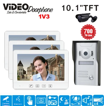 

ZHUDELE New 10.1 inch Color TFT LCD Screen Video Door Phone Intercom System + 1 Night Vision Door Camera + 3 Monitor IN STOCK