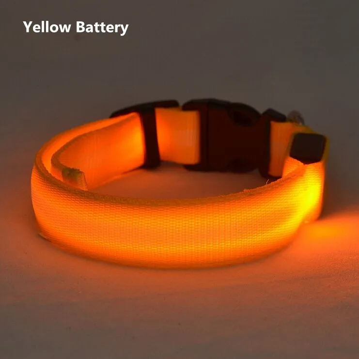 yellow battery Светодиодный ошейник для собак Honden Halsband с питанием от батареи или USB Перезаряжаемый поводок для собак люминесцентный воротник Перро мигающий A02 - Цвет: yellow battery